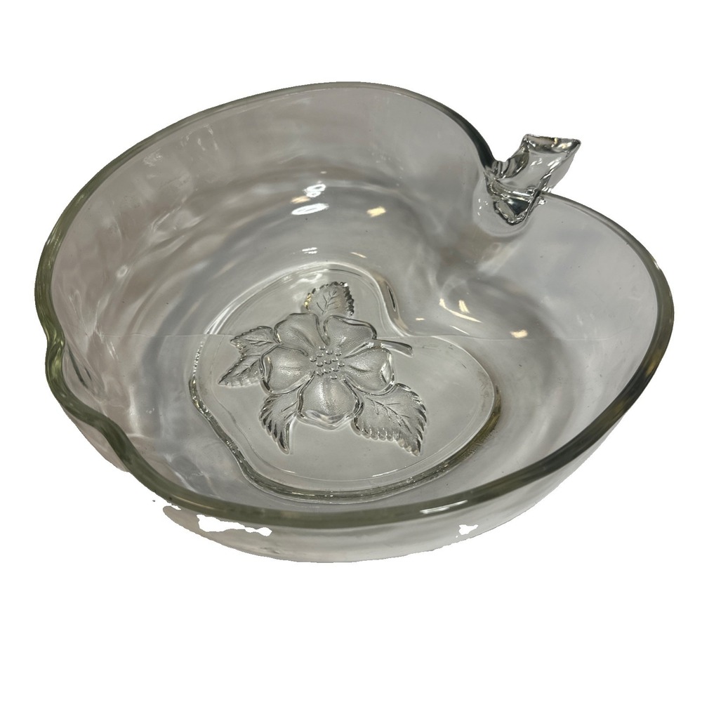 Vtg 1940's Hazel-Atlas Orchard Apple Blossom Serving Bowl Clear Glass
